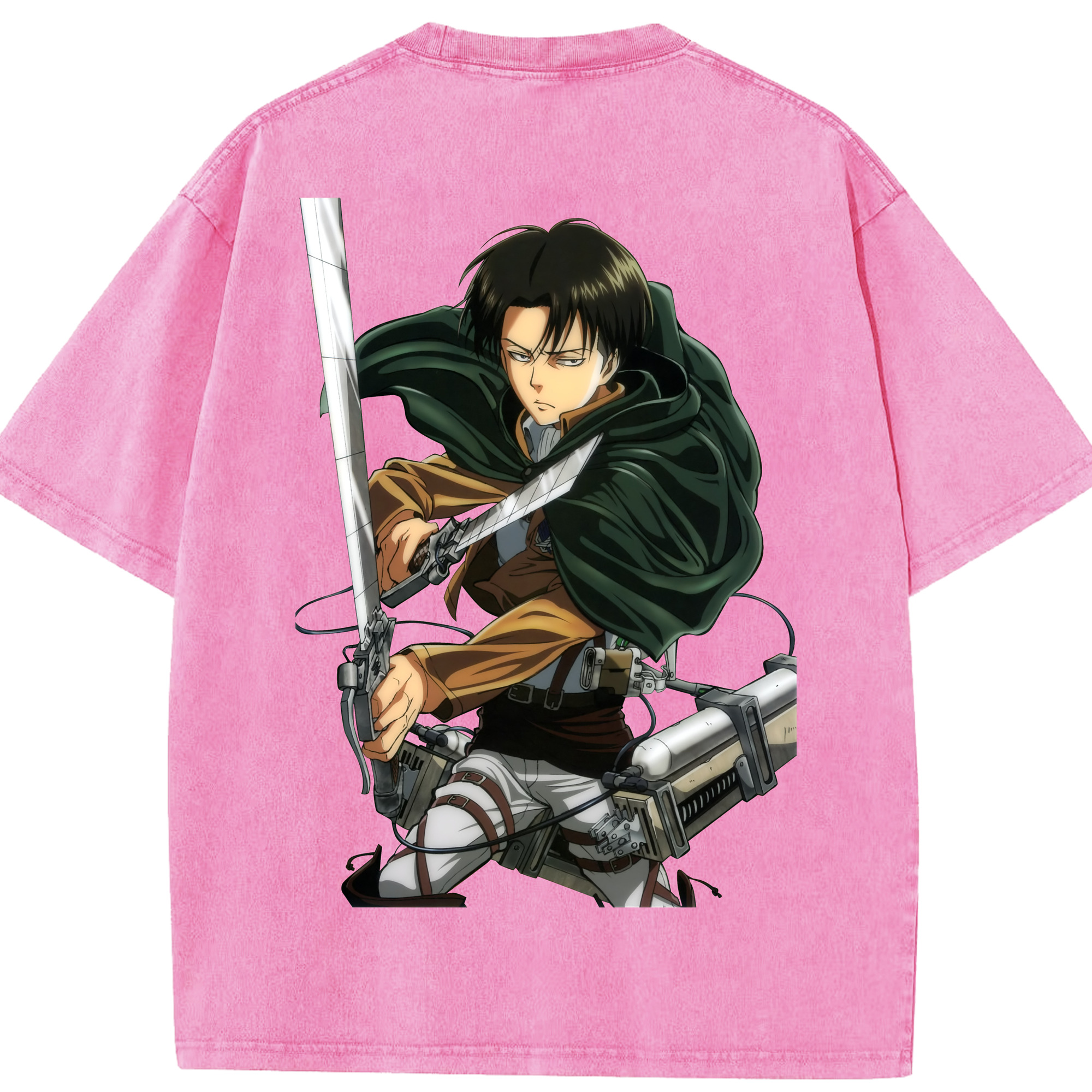 （画像用） 進撃の巨人 リヴァイ·アッカーマン Attack on Titan Levi Ackerman 綿100% ヴィンテージ風 半袖Tシャツ（背面プリント）